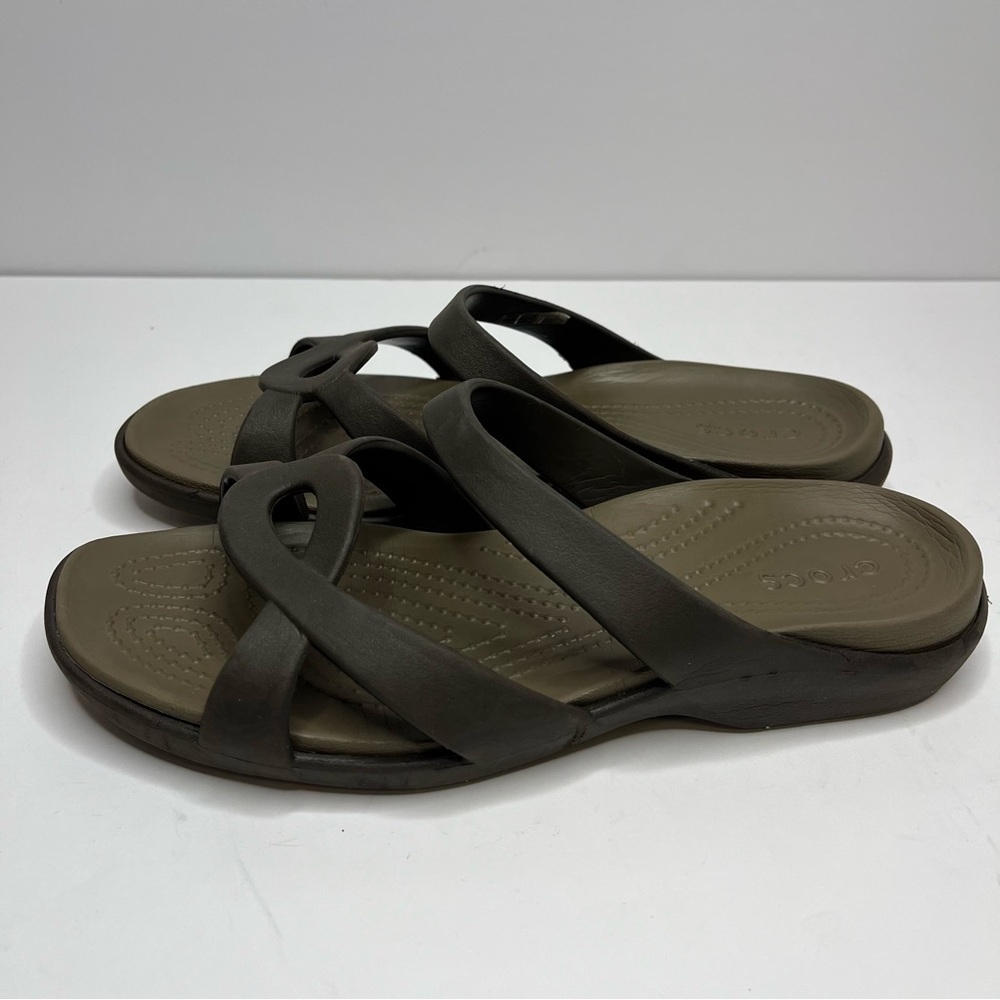 CROCS Meleen Twist Brown Strappy Comfort Slide Sandals Women's Size 8 - Picture 5 of 15